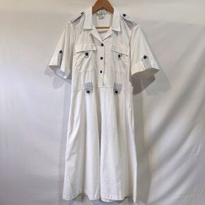 Vintage Carriage Court White Polka Dot Cotton Blend Dress Size 12 Large